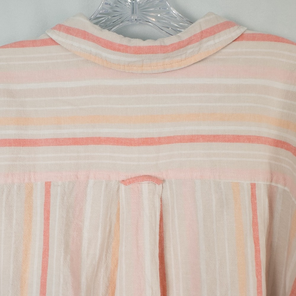 Linen Blend Striped Short Sleeve Button Up Shirt Womens 2X Beach Coastal Preppy - Picture 10 of 12